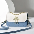 Chic blue and white crossbody flap bag with heart quilting and golden flamingo lock - Blue
