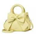Pale yellow chic leather handbag with large bow detail and crossbody strap for women - Yellow