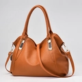 Caramel brown pebbled leather handbag with gold hardware and dual handles for women - Earthy Yellow