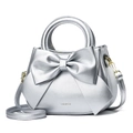Metallic silver handbag with oversized bow detail and gold hardware accents - Silver