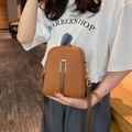 Brown litchi grain leather crossbody phone bag with gold hardware and zipper detail - Yellow