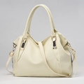Elegante borsa a mano bianco crema in pelle martellata da donna con finiture dorate e tracolla - Bianco Sporco
