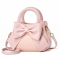 Pink lady handbag with large bow and snake pattern texture, detachable shoulder strap - Sequined Pink