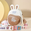 Cute bunny theme crossbody bag with heart embroidery and wide cartoon shoulder strap - White & Khaki Patchwork