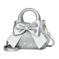 Silver snakeskin embossed handbag with a large bow detail and metallic handle - Sequin Silver