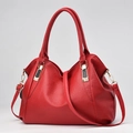 Red pebbled leather handbag for women with gold hardware and adjustable strap - Red