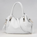 White lychee texture leather handbag with gold hardware and adjustable strap for women - Pure White (Oil Edge Detail)