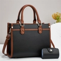 Set borsa a mano da donna in ecopelle bicolore nero e marrone con portafoglio coordinato - Nero