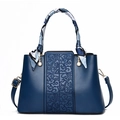 Elegant dark blue wedding handbag with traditional cloud embroidery and silk scarf handle - Blue (Includes Blue Scarf)