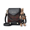 Mini vintage crossbody square bag in red and green plaid with rabbit charm and chain strap - Black