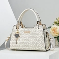Beige logo tote bag with pearl heart charm and gold hardware for women - Off White