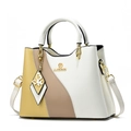 Sac fourre-tout tricolore en cuir PU avec panneaux jaune, marron et blanc - Crème et Jaune