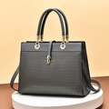 Dark grey woven crossbody bag for women with dual handles and gold decorative hardware - Dark Gray
