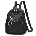 Chic black soft leather backpack for women with star charm and silver zippers - Basic Style (201黑)