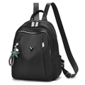 Fashion black nylon backpack for women with front zipper pocket and star charm - Metal Triangle Logo Style (201-1黑)
