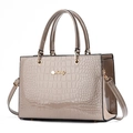 Beige faux crocodile skin handbag with double handles and a detachable shoulder strap - Khaki