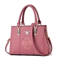 Dusty pink faux leather handbag featuring floral embroidery and woven details with dual handles - Pink / 30*13.5*20cm