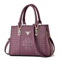 Dark purple faux leather tote bag with floral embroidery and golden hardware detail - Purple / 30*13.5*20cm
