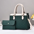 Set borsa tote e pochette verde scuro in pelle PU con motivo geometrico a triangoli - Verde