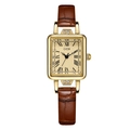 Elegant vintage rectangular women's watch with gold case and brown leather strap - Gold Case Gold Dial Brown Strap
