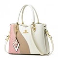 Three-color contrast PU leather handbag with butterfly pendant and shoulder strap - White Pink Mix