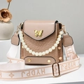 Mini beige square crossbody bag with embossed crocodile pattern and gold butterfly clasp - Khaki