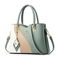 Three-tone panel leather handbag in green, khaki, and white with golden butterfly charm - Green