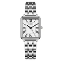 Elegante orologio quadrato in acciaio inossidabile con numeri romani e cinturino in argento - Cassa Argento Quadrante Bianco