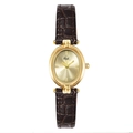 Vintage gold oval quartz watch for women with a brown leather strap by Gedi brand - Brown Faux Leather Strap