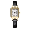 Vintage rectangular gold watch with black crocodile leather strap and roman numerals - Gold Case White Dial Black Strap