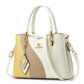 Three-color contrast soft leather handbag with adjustable strap and butterfly charm - White with Yellow