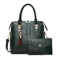 Dark green crocodile embossed handbag set with matching envelope clutch and tassel pendant - Army Green