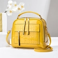 Sac à main rétro jaune en cuir verni avec motif crocodile et fermetures éclair dorées - Jaune