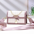 Quilted patchwork chain crossbody bag with dual straps and pink cream color blocking - White and Purple