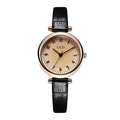 Detailed macro view of black crocodile pattern leather strap and rose gold watch case - Black Strap Rose Gold Case Rose Gold Dial