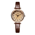 Elegant women's watch with champagne gold checkered dial and brown alligator leather strap - Brown Strap Rose Gold Case Rose Gold Dial