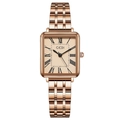 Elegante orologio rettangolare in oro rosa con numeri romani e cinturino in metallo - Cassa Oro Rosa Quadrante Rosa