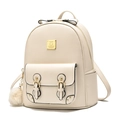 Mochila elegante de cuero beige para mujer con detalles dorados, lazo y pompón de perla - Tamaño Grande (SC8515) / Blanco Roto