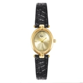 Vintage Gedi women's watch with golden oval case and black crocodile leather strap - Black Leather Strap