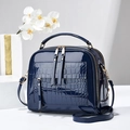 Glossy dark blue faux leather handbag with crocodile pattern detail and gold hardware - Blue