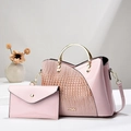 Ensemble sac à main rose deux pièces avec motif crocodile et anses dorées - Rose