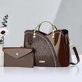 Ensemble sac cabas et pochette marron à motif crocodile avec poignées dorées ZZMY - Marron
