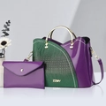 Ensemble sac à main violet et vert à texture crocodile avec bandoulière amovible - Violet avec Vert