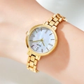 GEDI Luxus Damen Armbanduhr mit goldener Kette und weißem Perlmuttzifferblatt und Kristallen - Goldenes Gehäuse Weißes Zifferblatt