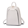 Minimalist beige PU leather backpack for women featuring stylish gold zipper hardware - White