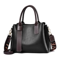 Black and brown leather handbag with LOVE strap, minimalist high-capacity shoulder bag - Black