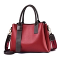 Minimalist deep red leather handbag with contrasting brown straps and gold metal hardware - Burgundy