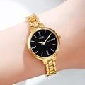 GEDI elegante Damen-Armbanduhr in Gold mit schwarzem Zifferblatt und Kristallakzenten - Goldenes Gehäuse Schwarzes Zifferblatt