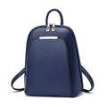 Minimalist navy blue synthetic leather backpack with golden hardware and top handle - Dark Blue