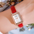 Montre GEDI chic rectangulaire or rose avec bracelet cuir rouge et nacre - Boîtier Or Rose Cadran Blanc Bracelet Rouge